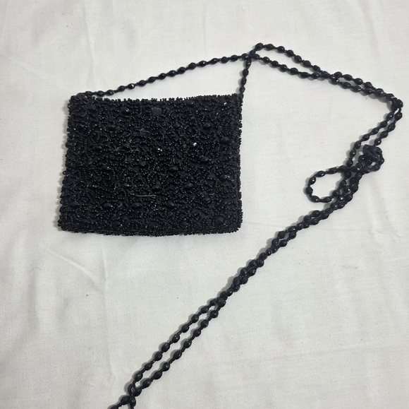Pierre Urbach Black Vi Tage Beaded Mini Evening Purse Snap Close Glass Beads - Picture 1 of 10